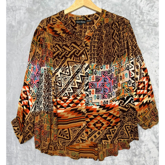 Tolani Collection Top Womens Large Brown Tribal Print Aztec Art To Wear Boho - Picture 1 of 11